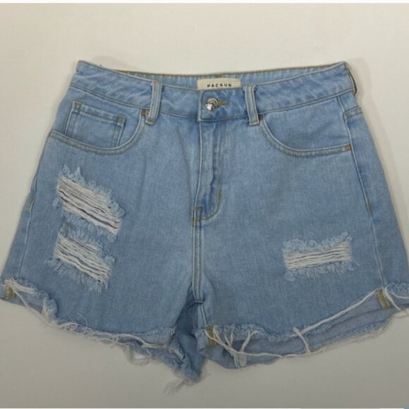PacSun High-Rise Light Blue Ripped Mom Shorts, 27 - Picture 2 of 6